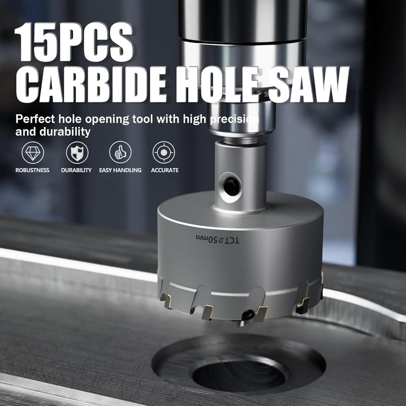 GSTK 20PCS Upgrade Heavy Duty Carbide Hole Saw Kit,with 5*Extra Titanium Plated Pilot Center Drill and 2* Spring，for Hard Metal, Stainless Steel, Iron - Image 3